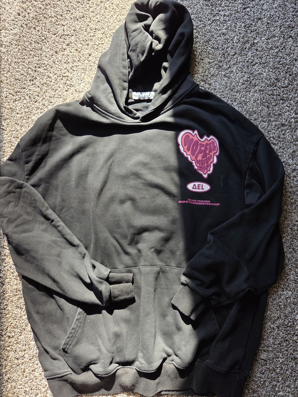 Aelfric Eden Black Crewneck Hoodie with Pink Heart Graphic